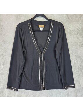 Creative Design Works Cardigan Womens Size L Black V Neck Long Sleeve Jersey